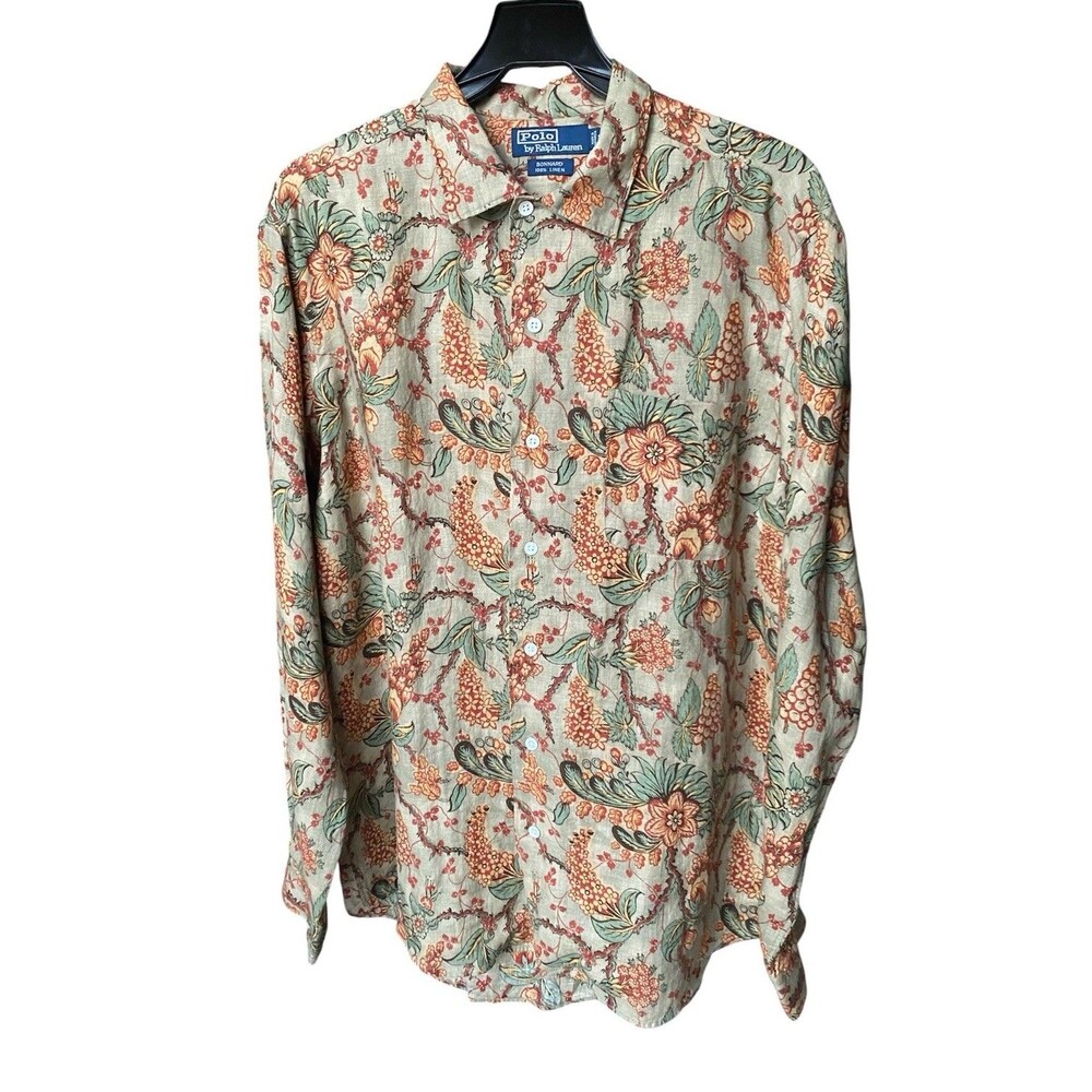 VTG Polo Ralph Lauren Men's Sz M Buttondown Bonnard Linen Green Shirt Pristine